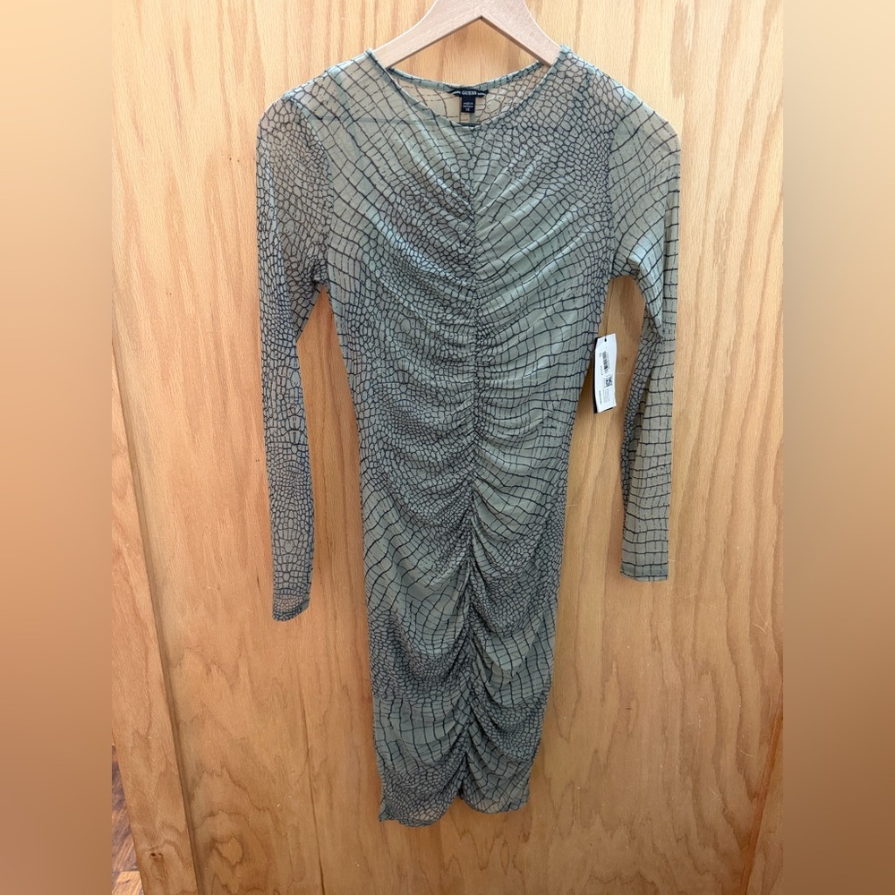 GUESS Elegant Olive Green Ruched Dress NWT